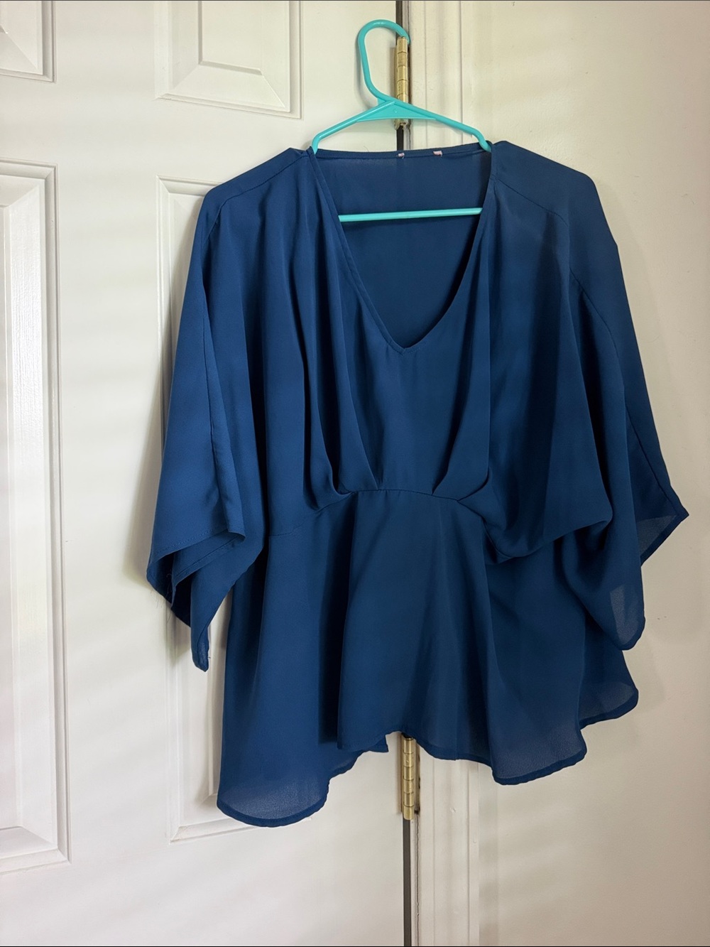 Pink Lily Teal V-Neck Flutter Sleeve Tunic